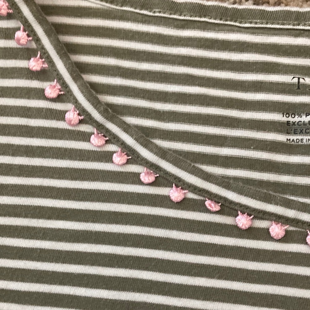 Talbots Green Striped Short Sleeve Top